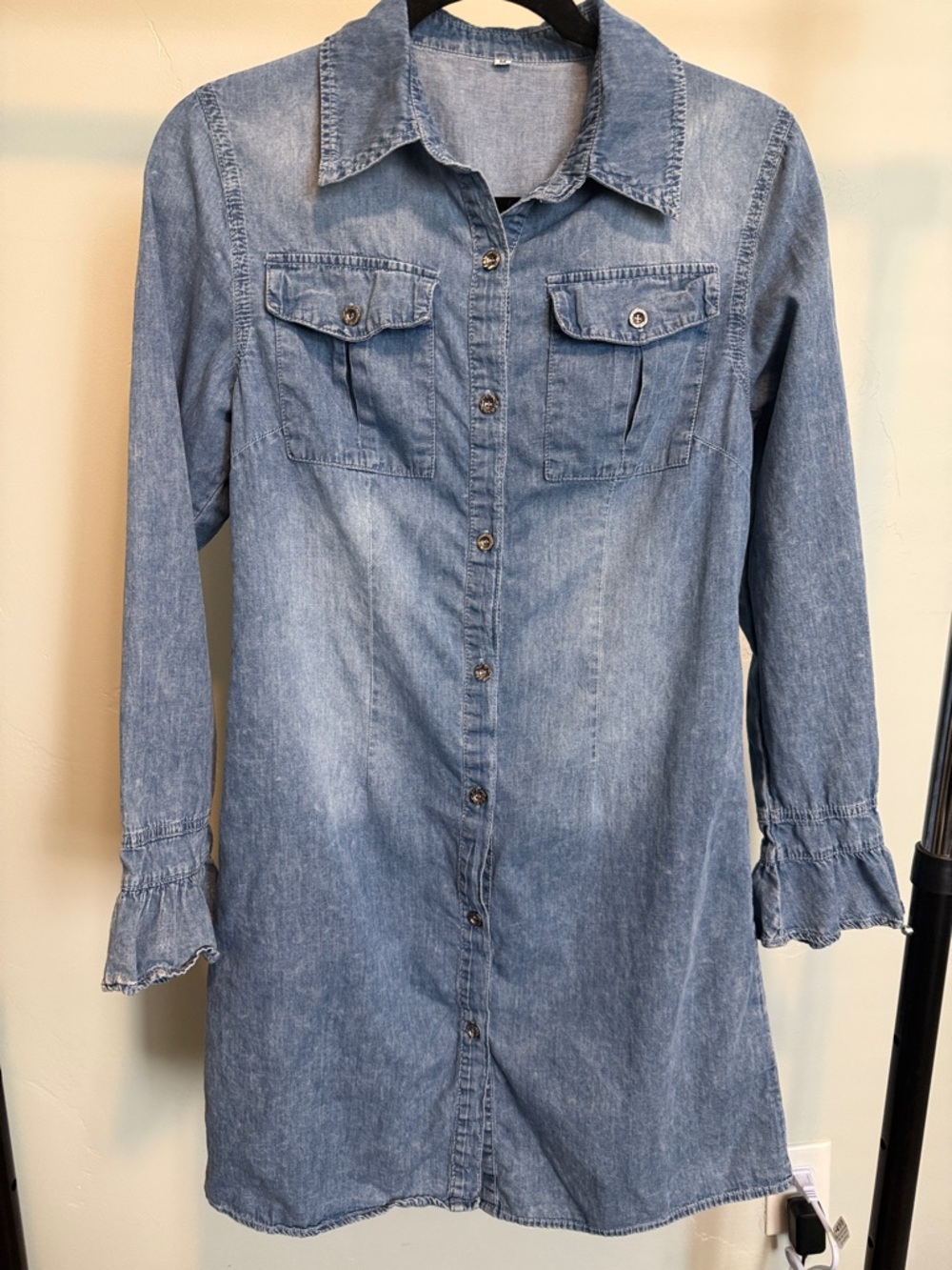 Denim Shirt Mini Dress in Light Blue